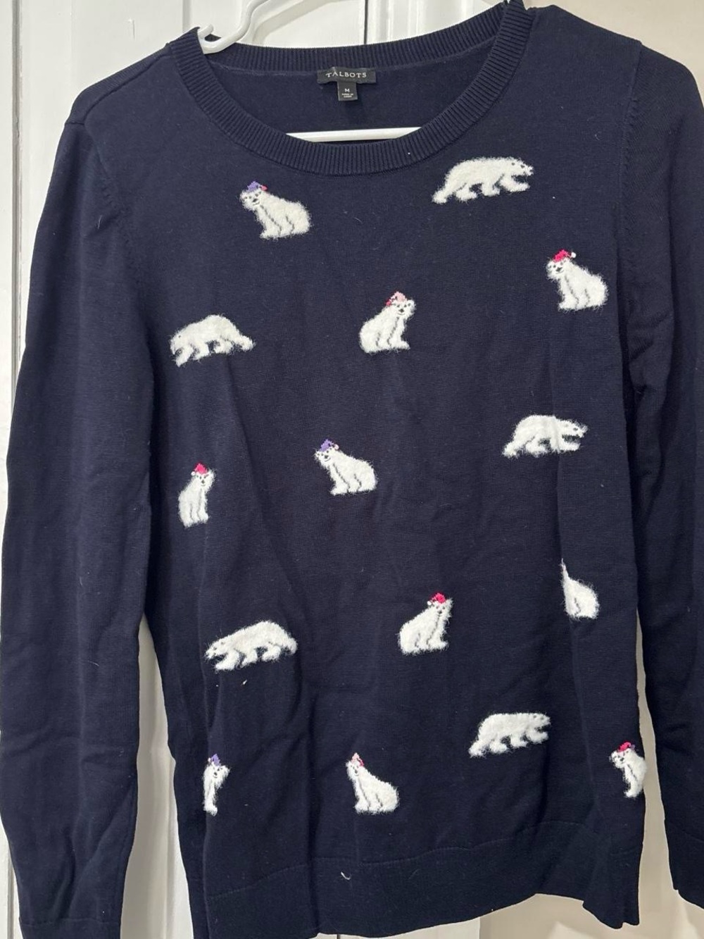 Talbots Navy Sweater with White Polar Bear Embroidery